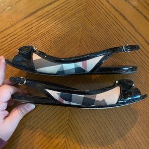 Burberry Patent Leather Nova Check Peep Toe Flats